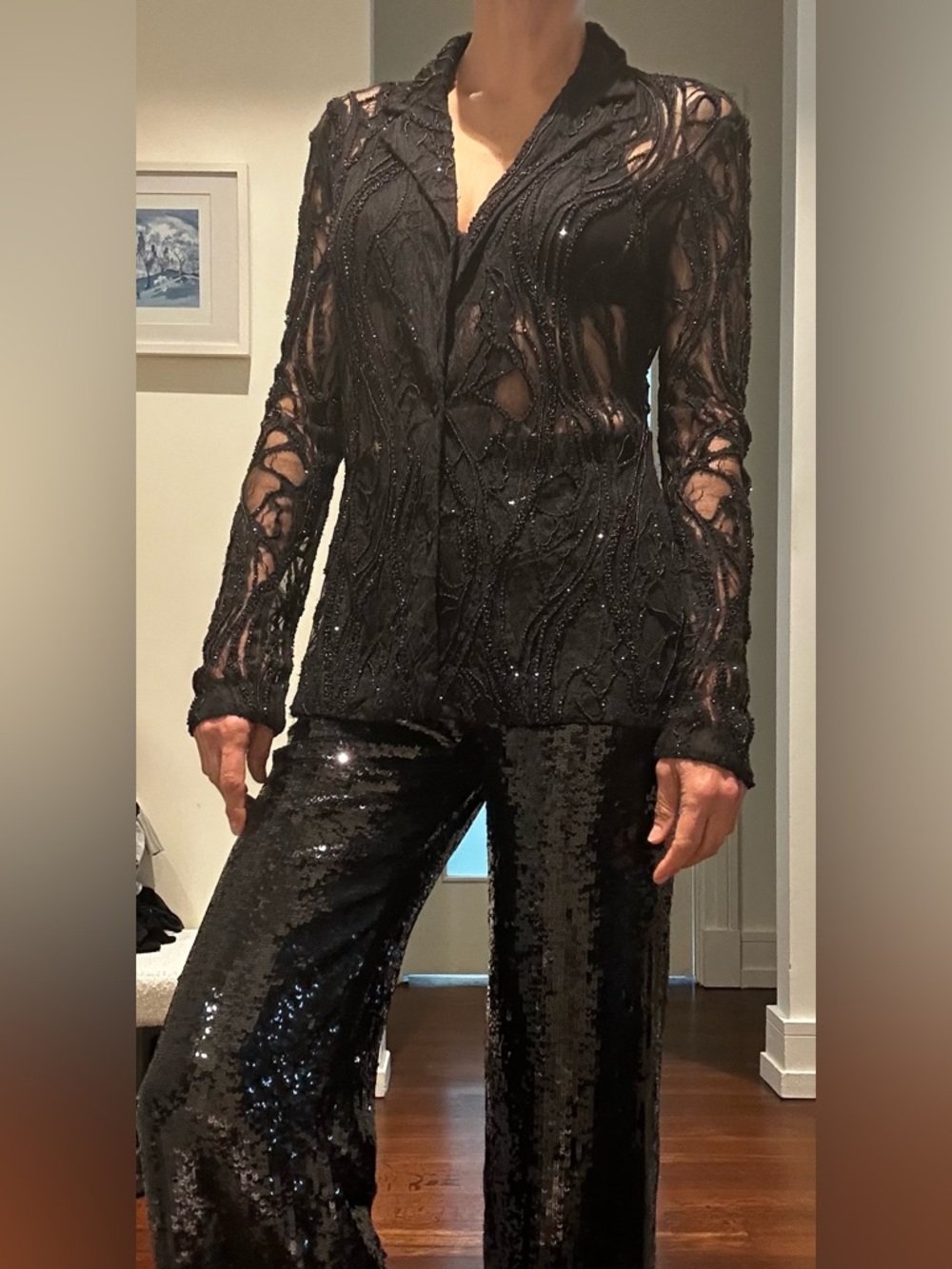 Retrofête black beaded lace deconstructed shirt/jacket. S